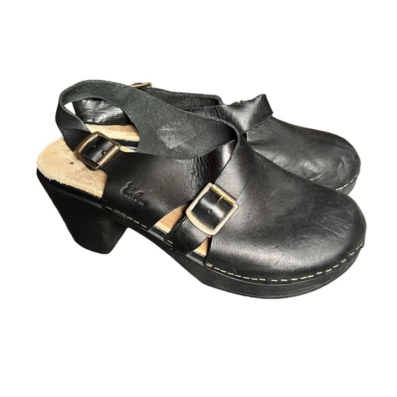 calou Shoes - Calou stockholm black leather slingback heeled mule clogs